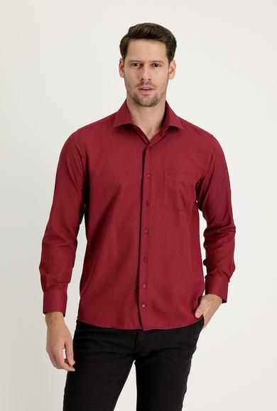 Erkek Giyim - AÇIK BORDO XXL Beden Uzun Kol Klasik Desenli Gömlek