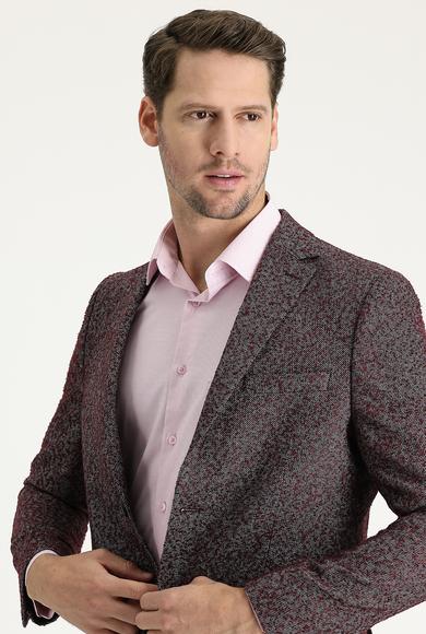 Erkek Giyim - AÇIK BORDO 60 Beden Regular Fit Desenli Yünlü Ceket