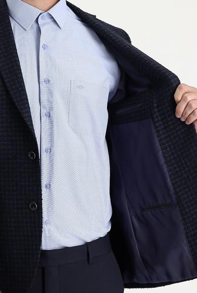 Erkek Giyim - ORTA LACİVERT 70 Beden Regular Fit Desenli Ceket