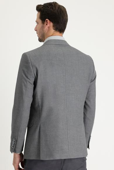 Erkek Giyim - ORTA ANTRASİT 48 Beden Slim Fit Klasik Desenli Ceket