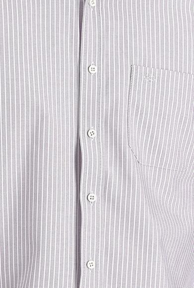 Erkek Giyim - AÇIK MOR XXL Beden Uzun Kol Regular Fit Çizgili Gömlek