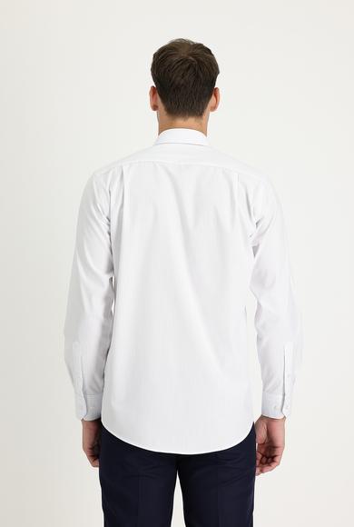 Erkek Giyim - AÇIK LACİVERT L Beden Uzun Kol Regular Fit Çizgili Gömlek