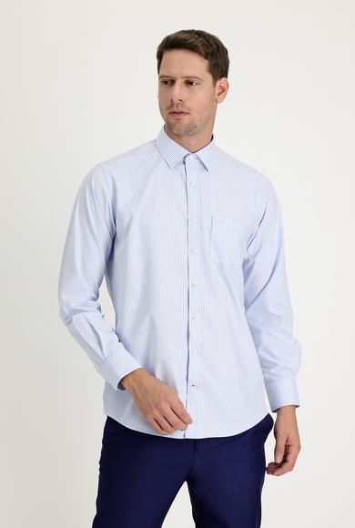 Erkek Giyim - AÇIK MAVİ M Beden Uzun Kol Regular Fit Çizgili Gömlek