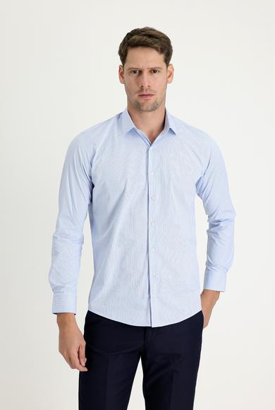 Erkek Giyim - AÇIK MAVİ L Beden Uzun Kol Slim Fit Klasik Desenli Gömlek