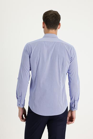 Erkek Giyim - KOYU MAVİ XL Beden Uzun Kol Slim Fit Desenli Gömlek
