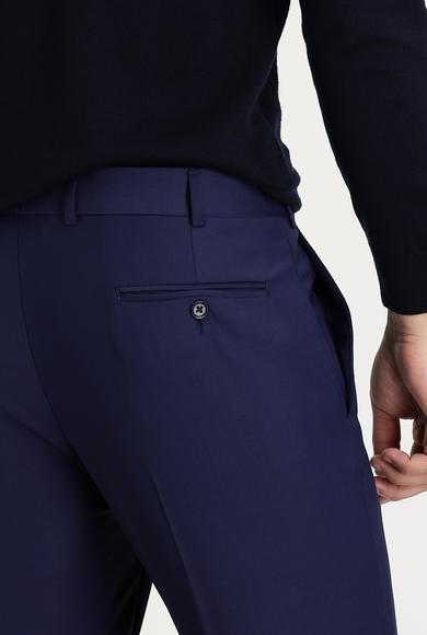 Erkek Giyim - ORTA LACİVERT 52 Beden Slim Fit Yünlü Klasik Pantolon
