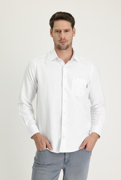 Erkek Giyim - BEYAZ XL Beden Uzun Kol Klasik Desenli Gömlek