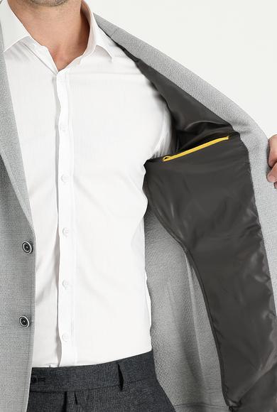 Erkek Giyim - AÇIK GRİ 54 Beden Süper Slim Fit Desenli Spor Ceket