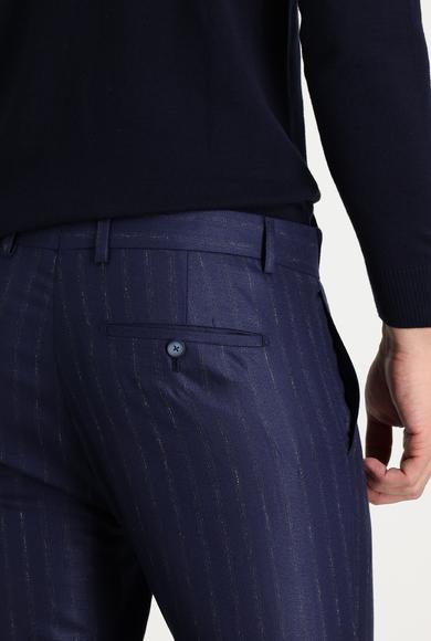Erkek Giyim - KOYU LACİVERT 52 Beden Süper Slim Fit Desenli Klasik Pantolon