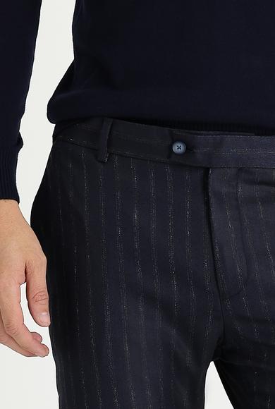 Erkek Giyim - SİYAH 50 Beden Süper Slim Fit Desenli Klasik Pantolon
