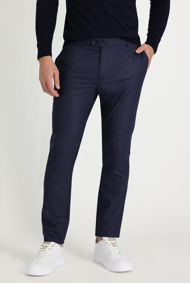 Erkek Giyim - ORTA LACİVERT 44 Beden Süper Slim Fit Desenli Klasik Pantolon