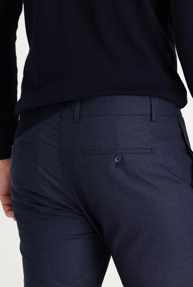 Erkek Giyim - ORTA LACİVERT 44 Beden Süper Slim Fit Desenli Klasik Pantolon