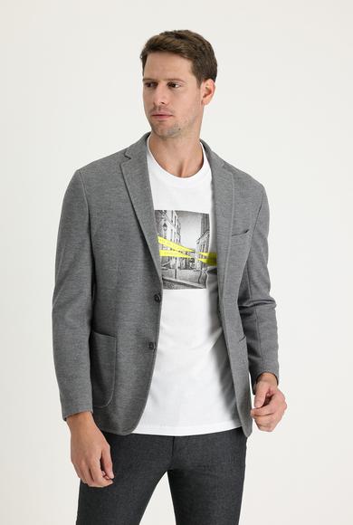 Erkek Giyim - ORTA GRİ MELANJ 52 Beden Süper Slim Fit Blazer Ceket