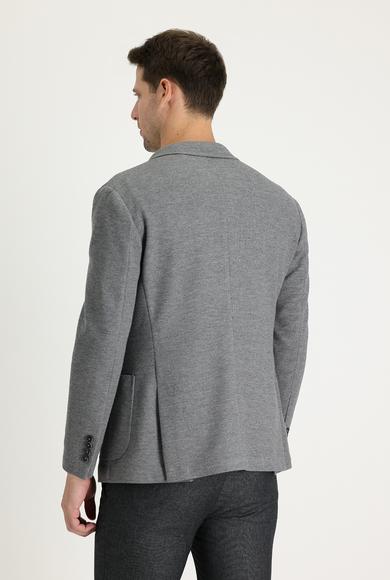 Erkek Giyim - ORTA GRİ MELANJ 52 Beden Süper Slim Fit Blazer Ceket