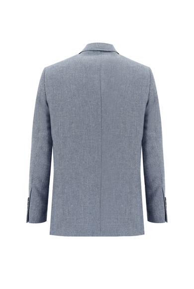 Erkek Giyim - HAVACI MAVİ 60 Beden Klasik Desenli Keten Ceket