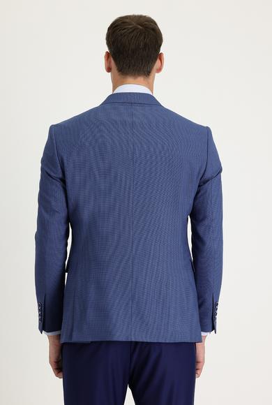 Erkek Giyim - AÇIK LACİVERT 52 Beden Slim Fit Klasik Desenli Ceket