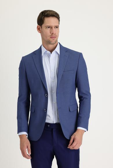Erkek Giyim - AÇIK LACİVERT 52 Beden Slim Fit Klasik Desenli Ceket