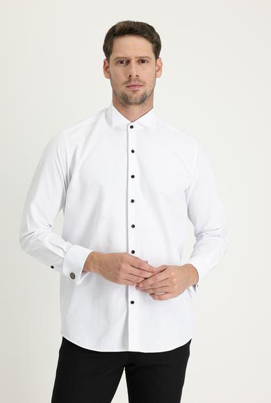 Erkek Giyim - BEYAZ XXL Beden Uzun Kol Ata Yaka Klasik Gömlek