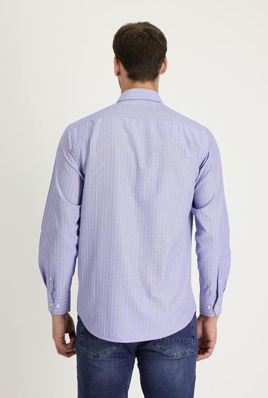Erkek Giyim - ORTA LACİVERT XL Beden Uzun Kol Klasik Desenli Gömlek