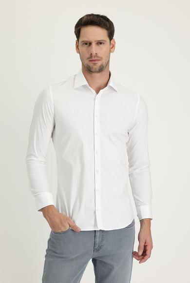 Erkek Giyim - BEYAZ XXL Beden Uzun Kol Süper Slim Fit Klasik Gömlek