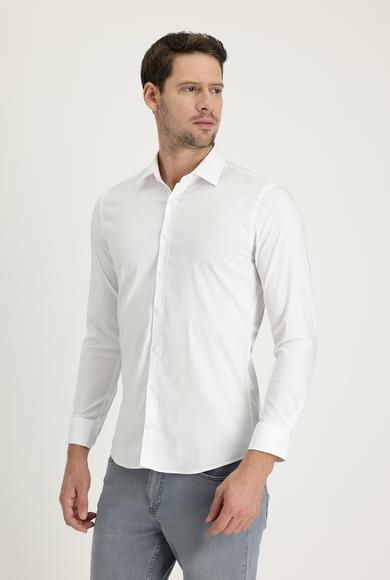 Erkek Giyim - BEYAZ XXL Beden Uzun Kol Süper Slim Fit Klasik Gömlek