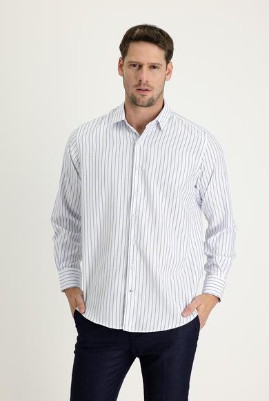 Erkek Giyim - AÇIK MAVİ 3X Beden Uzun Kol Regular Fit Çizgili Gömlek