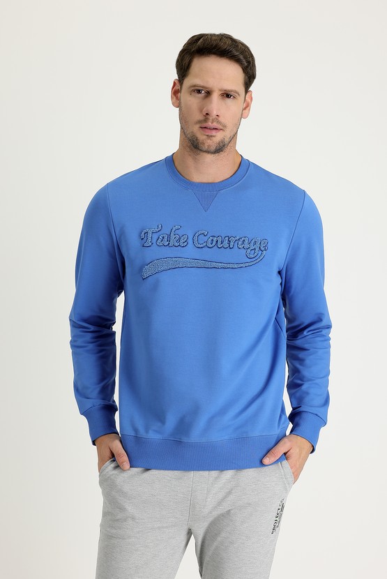 Erkek Giyim - Bisiklet Yaka Slim Fit Baskılı Sweatshirt