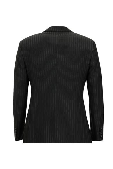 Erkek Giyim - SİYAH 62 Beden Süper Slim Fit Klasik Çizgili Takım Elbise