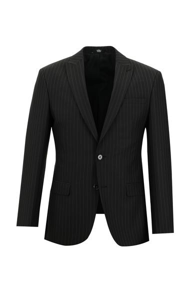 Erkek Giyim - SİYAH 62 Beden Süper Slim Fit Klasik Çizgili Takım Elbise