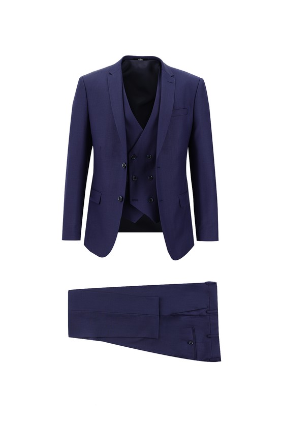 Erkek Giyim - Süper Slim Fit Klasik Yelekli Takım Elbise