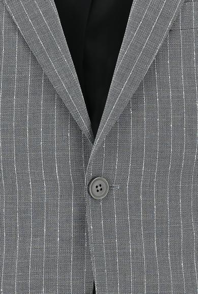 Erkek Giyim - ORTA GRİ 50 Beden Slim Fit Klasik Çizgili Takım Elbise