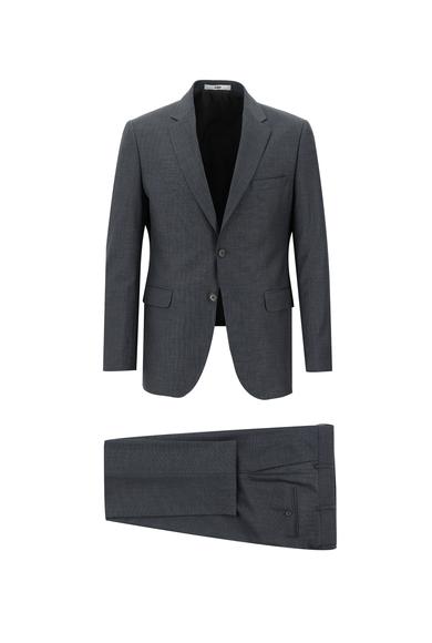 Erkek Giyim - ORTA ANTRASİT 52 Beden Slim Fit Klasik Çizgili Takım Elbise