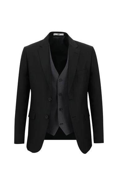 Erkek Giyim - SİYAH 50 Beden Slim Fit Kombinli Yelekli Takım Elbise