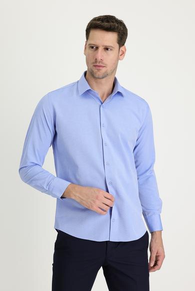 Erkek Giyim - AÇIK MAVİ L Beden Uzun Kol Slim Fit Desenli Gömlek