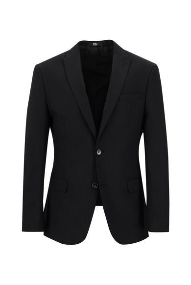 Erkek Giyim - SİYAH 48 Beden Süper Slim Fit Klasik Çizgili Takım Elbise