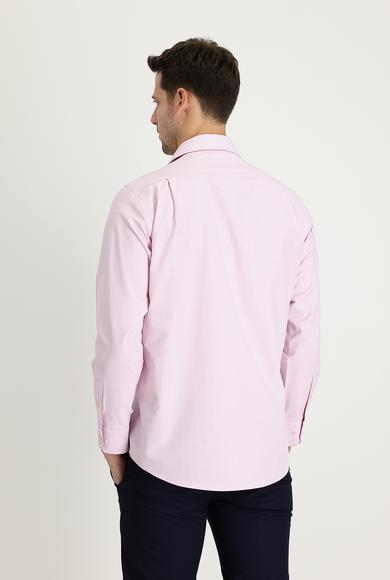 Erkek Giyim - ORTA PEMBE 3X Beden Uzun Kol Klasik Desenli Gömlek
