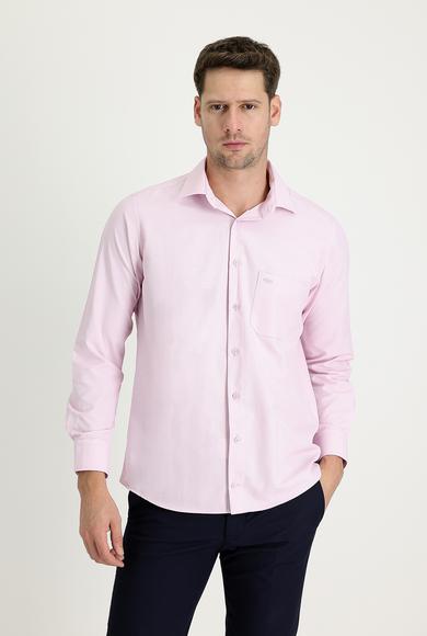 Erkek Giyim - ORTA PEMBE 3X Beden Uzun Kol Klasik Desenli Gömlek