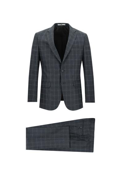 Erkek Giyim - ORTA ANTRASİT 48 Beden Klasik Kareli Takım Elbise