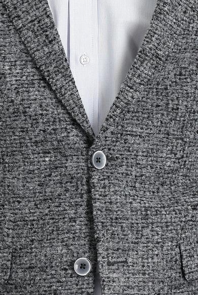 Erkek Giyim - AÇIK FÜME 50 Beden Regular Fit Yünlü Kuşgözü Ceket