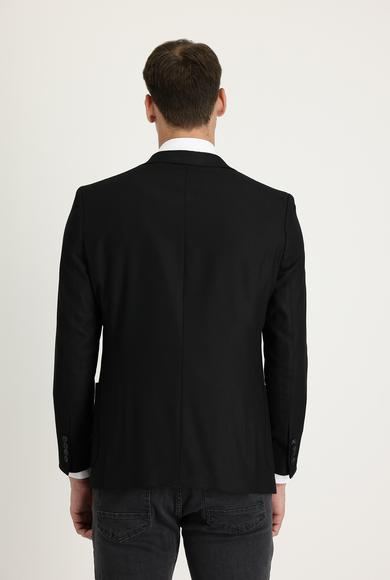 Erkek Giyim - SİYAH 56 Beden Slim Fit Desenli Blazer Ceket