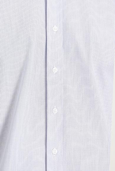 Erkek Giyim - ORTA LACİVERT 3X Beden Uzun Kol Regular Fit Çizgili Gömlek
