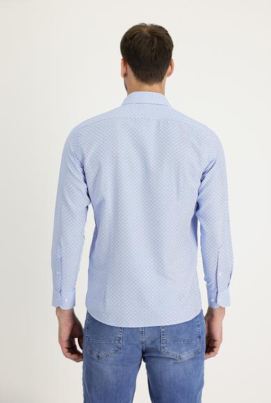 Erkek Giyim - AÇIK MAVİ 3X Beden Uzun Kol Slim Fit Desenli Gömlek