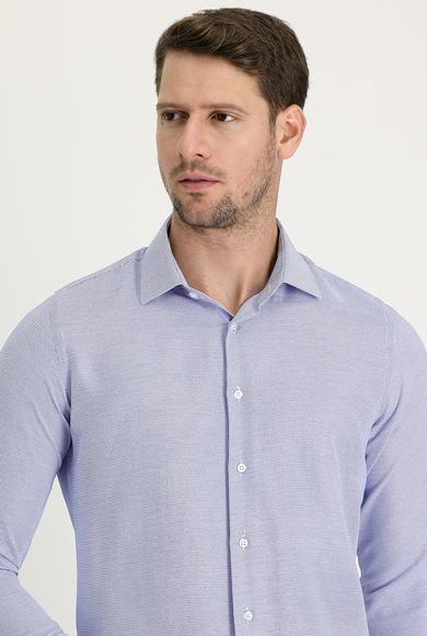 Erkek Giyim - MAVİ M Beden Uzun Kol Slim Fit Desenli Gömlek