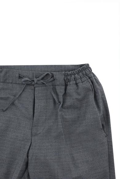 Erkek Giyim - ORTA FÜME 48 Beden Slim Fit Beli Lastikli İpli Desenli Takım Elbise