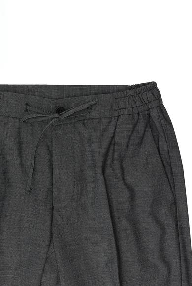 Erkek Giyim - ORTA ANTRASİT 52 Beden Slim Fit Beli Lastikli İpli Desenli Takım Elbise