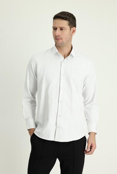 Erkek Giyim - AÇIK KAHVE 3X Beden Uzun Kol Regular Fit Desenli Gömlek