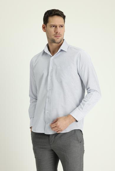 Erkek Giyim - AÇIK MAVİ XL Beden Uzun Kol Regular Fit Klasik Çizgili Gömlek