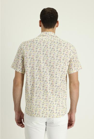 Erkek Giyim - EKRU XL Beden Kısa Kol Relax Fit Baskılı Spor Gömlek