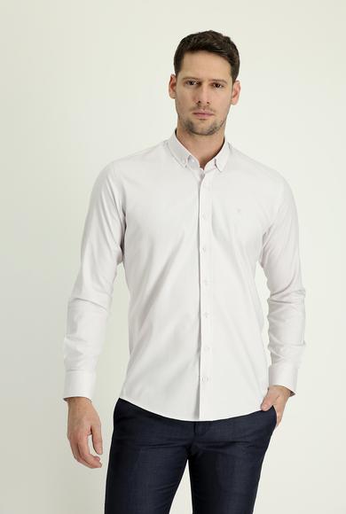 Erkek Giyim - AÇIK BEJ L Beden Uzun Kol Slim Fit Oxford Gömlek