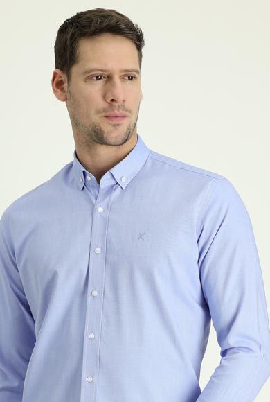 Erkek Giyim - MAVİ M Beden Uzun Kol Slim Fit Oxford Gömlek